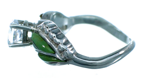 Genuine Sterling Silver Cubic Zirconia Turquoise Inlay Wedding Ring Size 5-3/4 LX113232